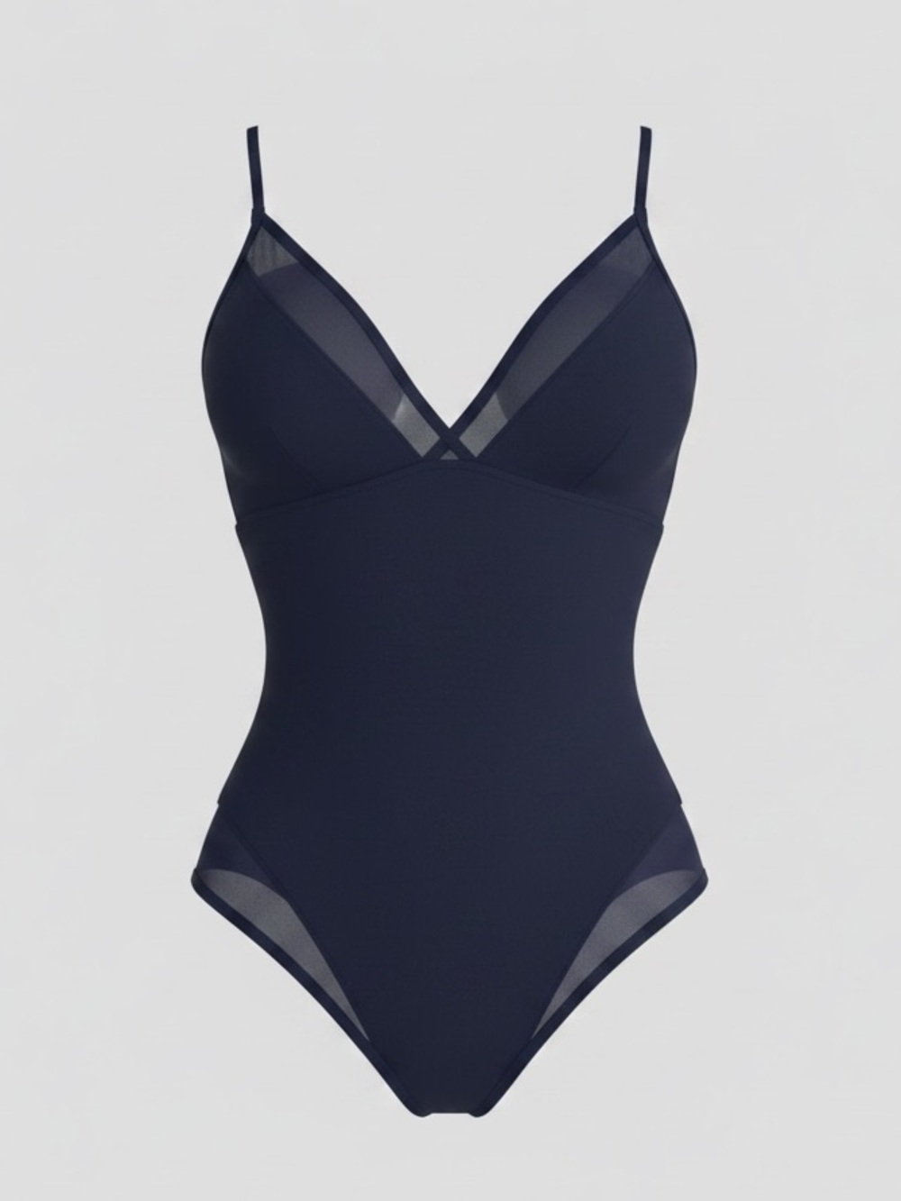 TA3 Meshy One Piece Swimsuit Midnight Blue Shapewear Lace Back NWT